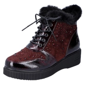 Ghete dama bordo casual piele naturala lacuita imblanite cu talpa joasa Rieker 93312-35-Bordo