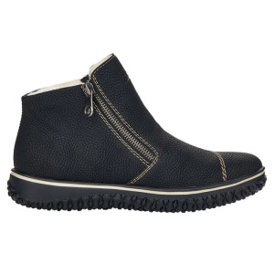 Ghete dama negru casual piele ecologica impermeabile imblanite cu talpa joasa Rieker L4270-00-Negru