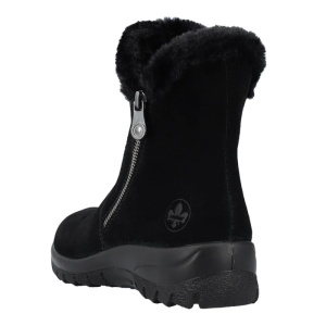 Ghete dama negru casual piele intoarsa impermeabile imblanite cu talpa joasa Rieker L7162-00-Negru