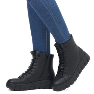Ghete dama negru casual piele naturala imblanite cu talpa joasa Rieker Y3550-00-Negru