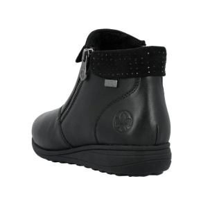 Ghete dama negru casual piele naturala impermeabile imblanite cu talpa joasa Rieker 47252-00-Negru