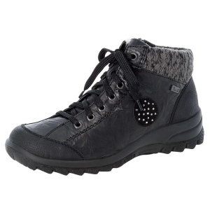 Ghete dama negru casual piele naturala impermeabile imblanite cu talpa joasa Rieker L7110-01-Negru