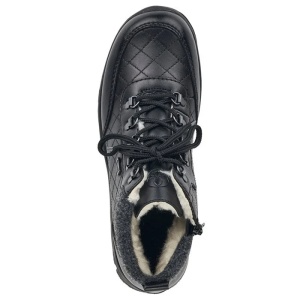 Ghete dama negru casual piele naturala impermeabile imblanite cu talpa joasa Rieker L7148-00-Negru