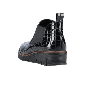 Ghete dama negru casual piele naturala lacuita cu talpa joasa Rieker 53794-01-Negru