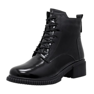 Ghete dama negru casual piele naturala lacuita cu toc Pass Collection J8B21602-01-L-Negru