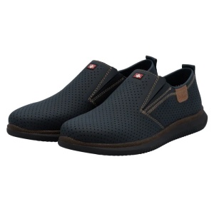 Pantofi barbati albastru casual piele naturala perforati cu talpa joasa Rieker 10452-14-Albastru