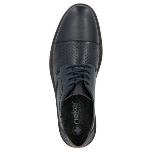 Pantofi barbati albastru inchis casual piele naturala perforati cu toc Rieker 13431-14-Albastru-Inchis