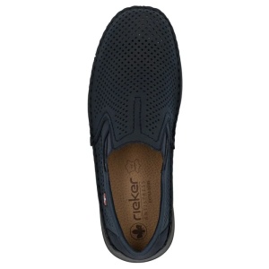 Pantofi barbati albastru inchis casual piele naturala perforati cu talpa joasa Rieker 05297-14-Albastru-Inchis