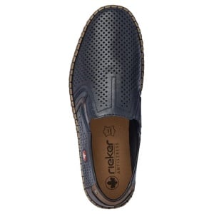 Pantofi barbati albastru inchis casual piele naturala perforati cu talpa joasa Rieker B5297-14-Albastru-Inchis