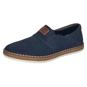 Pantofi barbati albastru inchis casual piele naturala perforati cu talpa joasa Rieker B5256-14-Albastru-Inchis