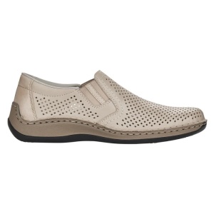 Pantofi barbati bej casual piele naturala perforati cu talpa joasa Rieker 05297-60-Bej