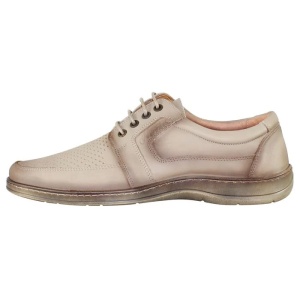 Pantofi barbati, bej, casual, piele naturala, perforati, cu talpa joasa, Nicolis 200489-Bej