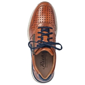 Pantofi barbati maro casual piele naturala perforati cu talpa joasa Rieker B5115-24-Maro