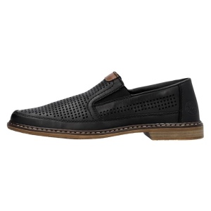 Pantofi barbati, negru, casual, piele naturala, perforati, cu toc, Rieker 13459-00-Negru