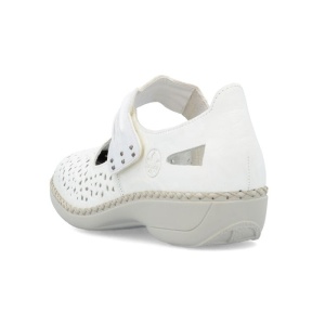 Pantofi dama alb casual piele naturala perforati cu talpa joasa Rieker 41399-80-Alb