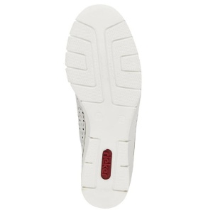 Pantofi dama alb casual piele naturala perforati cu talpa joasa Rieker 53795-80-Alb