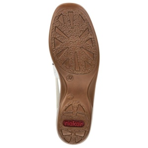 Pantofi dama alb casual piele naturala perforati cu talpa joasa Rieker 41356-80-Alb