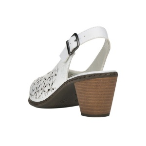 Pantofi dama alb casual piele naturala perforati cu toc Rieker 40981-80-Alb