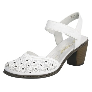 Pantofi dama alb casual piele naturala perforati cu toc Rieker 40991-80-Alb