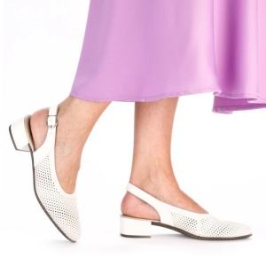 Pantofi dama alb elegant piele naturala perforati cu toc Rieker 47066-80-Alb