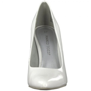 Pantofi dama alb eleganti piele ecologica lacuita cu toc Marco Tozzi 2-22415-20-123-Alb