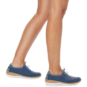Pantofi dama albastru casual piele ecologica cu talpa joasa Rieker N42T0-14-Albastru
