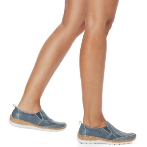 Pantofi dama albastru casual piele naturala cu talpa joasa Rieker N4274-12-Albastru