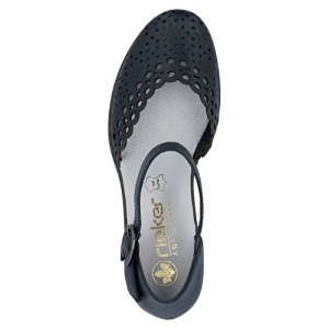 Pantofi dama albastru casual piele naturala perforati cu toc Rieker 40902-14-Albastru