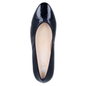 Pantofi dama albastru elegant piele ecologica lacuita cu toc Rieker 44650-14-Albastru