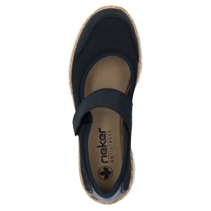 Pantofi dama albastru inchis casual piele ecologica cu talpa joasa Rieker N42B0-14-Albastru-Inchis