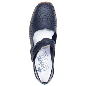 Pantofi dama albastru inchis casual piele naturala perforati cu talpa joasa Rieker 41399-14-Albastru-Inchis