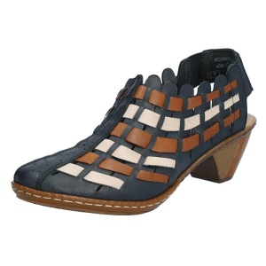 Pantofi dama albastru inchis casual piele naturala perforati cu toc Rieker 46778-14-Albastru-Inchis