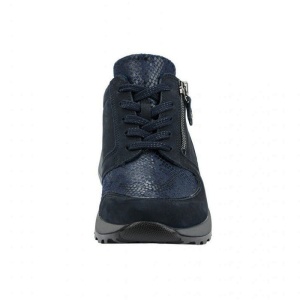 Pantofi dama albastru inchis ortopedici sport piele naturala cu talpa joasa Waldlaufer H64007-307-194-Hiroko-Albastru-Inchis