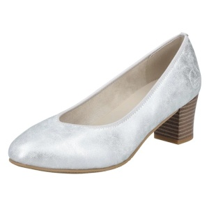 Pantofi dama argintiu casual piele ecologica cu toc Rieker 44650-90-Argintiu