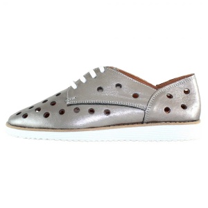 Pantofi dama, argintiu, casual, piele naturala, perforati, cu talpa joasa, Dogati 1205-Argintiu