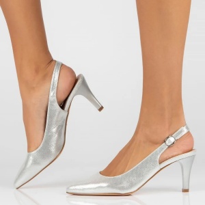 Pantofi dama argintiu eleganti textil cu toc Filippo DP4499-23-SI-Argintiu