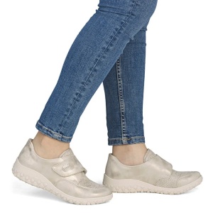 Pantofi dama auriu casual piele ecologica ortopedici cu talpa joasa Rieker 59552-62-Auriu