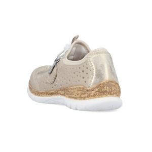 Pantofi dama bej casual piele ecologica perforati cu talpa joasa Rieker N42P6-62-Bej