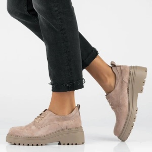 Pantofi dama bej casual piele intoarsa cu platforma Filippo DP6123-24-TP-Bej