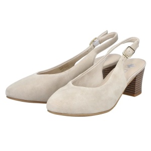 Pantofi dama bej casual piele intoarsa cu toc Rieker 44651-60-Bej