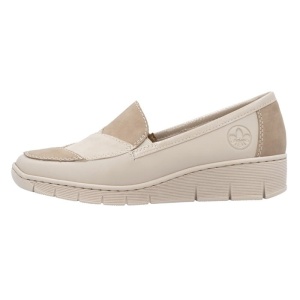 Pantofi dama, bej, casual, piele naturala, cu talpa joasa, Rieker 53785-60-Bej