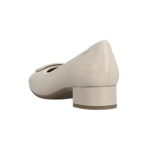 Pantofi dama bej casual piele naturala cu toc Rieker 43453-62-Bej