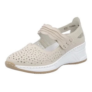 Pantofi dama bej casual piele naturala perforati cu platforma Rieker N4382-60-Bej