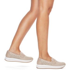 Pantofi dama bej casual piele naturala perforati cu platforma Rieker N4552-60-Bej