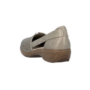 Pantofi dama bej casual piele naturala perforati cu talpa joasa Rieker 41351-90-Bej