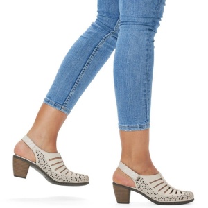 Pantofi dama bej casual piele naturala perforati cu toc Rieker 40959-60-Bej