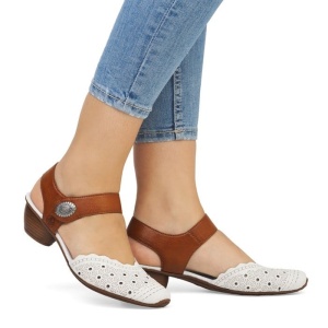 Pantofi dama bej casual piele naturala perforati cu toc Rieker 43703-60-Bej