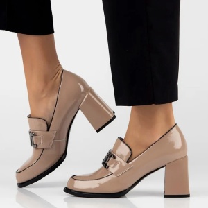 Pantofi dama bej eleganti piele naturala lacuita cu toc Filippo DP4901-24-BE-Bej