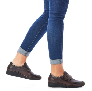 Pantofi dama maro casual piele naturala si piele ecologica cu talpa joasa Rieker 53750-25-Maro