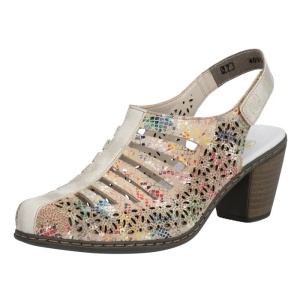Pantofi dama multicolor casual piele naturala perforati cu toc Rieker 40959-90-Multicolor